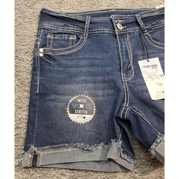 New Wallflower Shorts Womens Sz 7 28" Denim Blue Jeans Stretch Cuffed Frayed - Picture 4 of 11